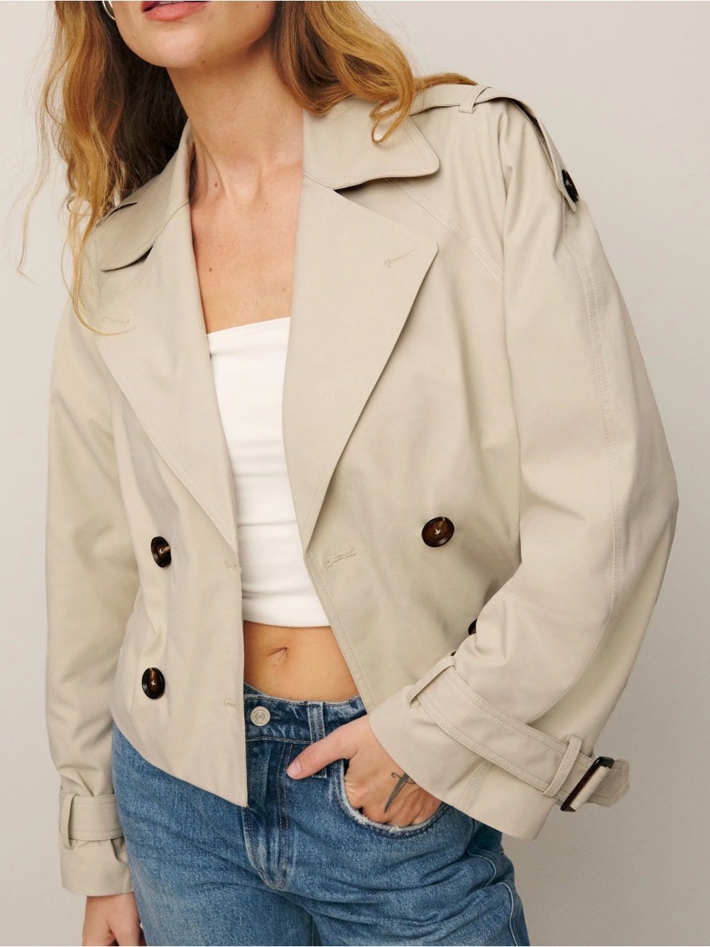 Reformation Brooklyn Cropped Jacket Brown - Size L